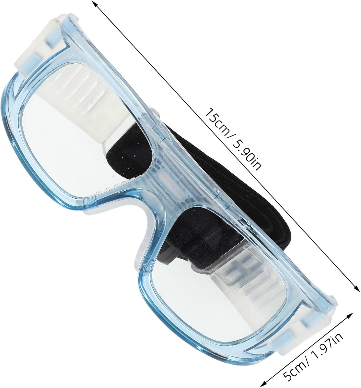 Basketball Protective Goggles, Blue PC Sports Glasses for Court Play, Wraparound Eye Guard with Adjustable Headband, Fog‑Reducing Vented Frame