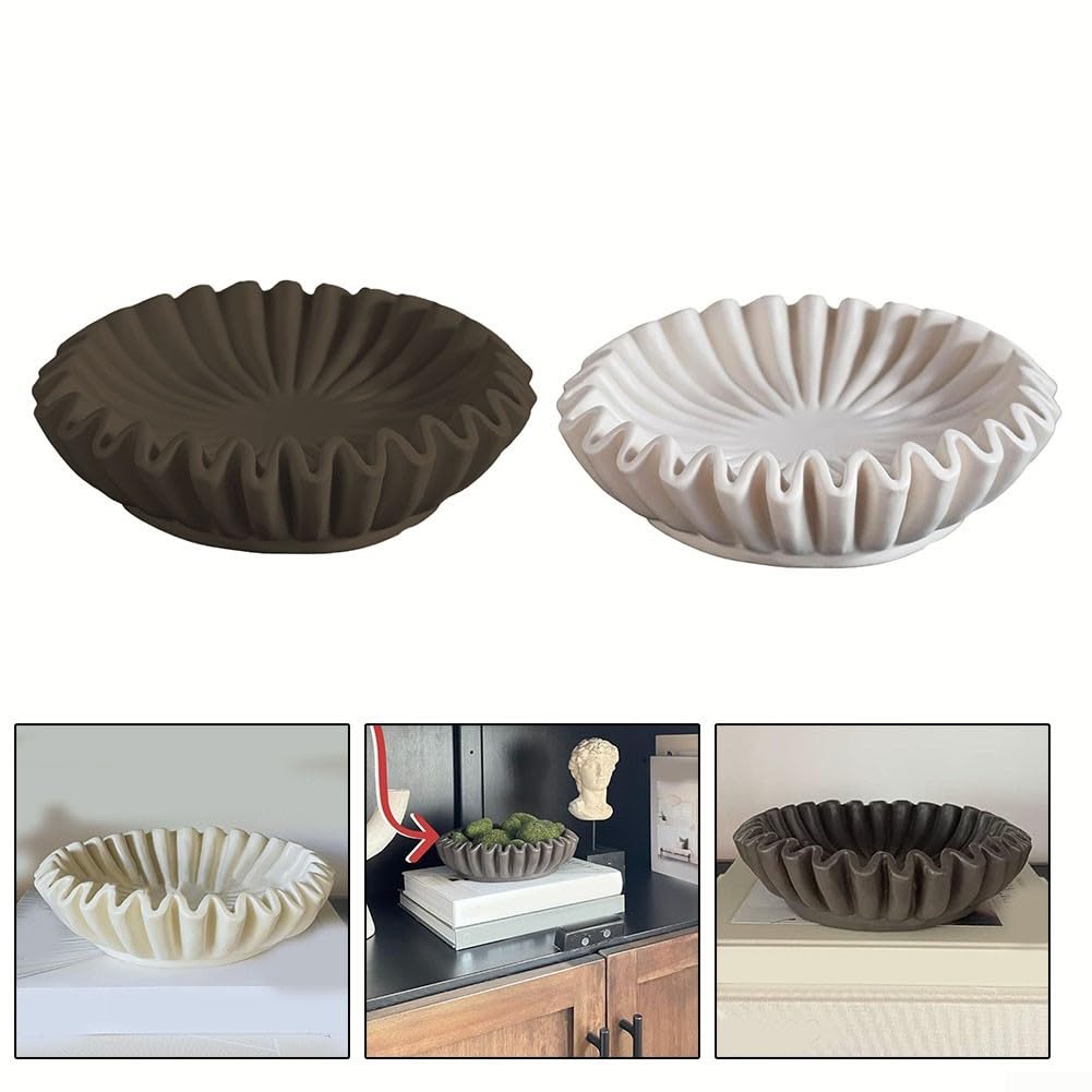 Ciotola decorativa per la casa con scanalature e bordi increspati, ciotola decorativa per soggiorno, tavolino da caffè, libreria, 15,2 x 15,2 x 5,1 cm (bianco)