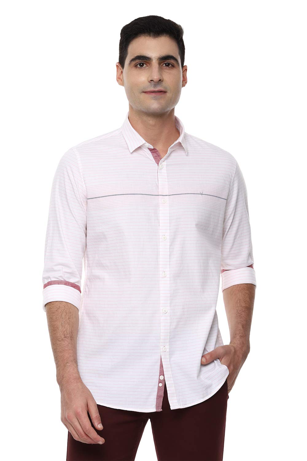 Van Heusen Men's Striped Slim fit Casual Shirt (VSSFWSLHX61863_White_46
