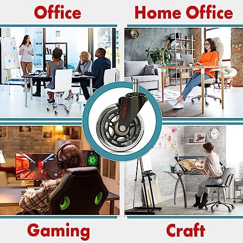 Office Chair Wheels Replacement Set - 3 Inch Desk Chair Casters For Wood Hardwood Floors & Carpet - Heavy Duty & Safe For All Floors Without Chair Mats - Fits 98% Computer Gaming & Office Chairs #TOP5
