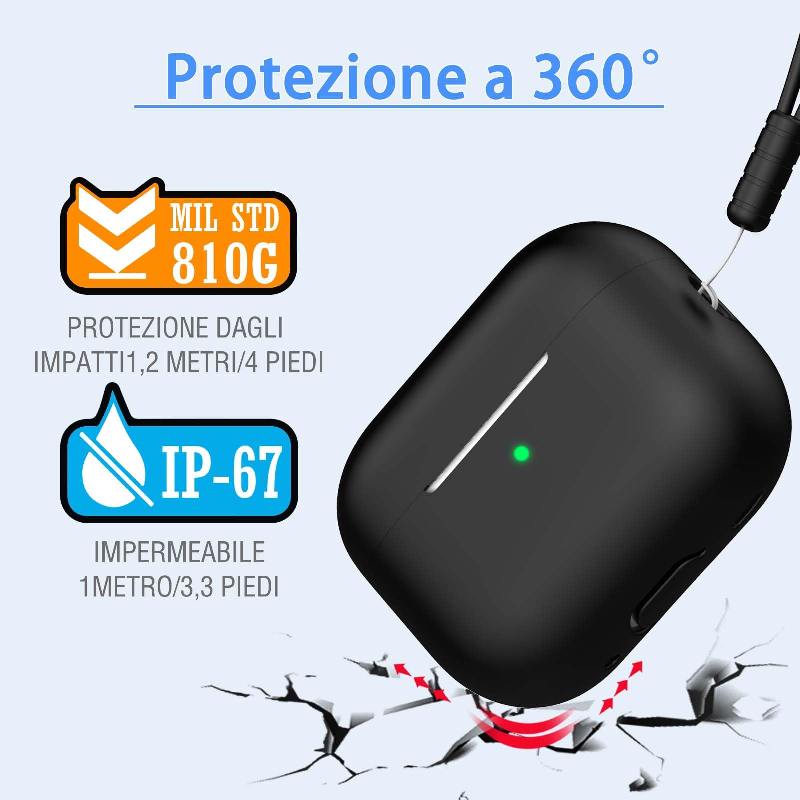 Custodia per AirPods Pro di seconda generazione, Custodia per AirPods Pro in morbido silicone anticaduta e antiurto Skin Touch con portachiavi e kit di pulizia,Nero