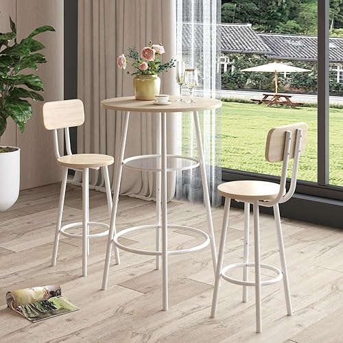 Miniatura 2 de Juego de mesa de pub de 3 piezas, mesa de bar redonda pequeña de 2 niveles y 2 taburetes de bar con respaldo, mesa de altura de barra y silla, juego