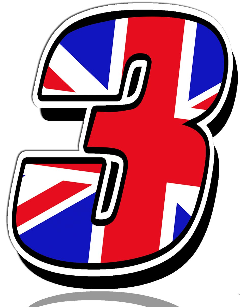 Biomar Labs® 1 x Vinyl UK Flag Sticker Union Jack Great Britain England National Auto Moto Motocross Motosport Start Racing Number 3 Rally Race Car Bike Motorcycle Tuning N 293