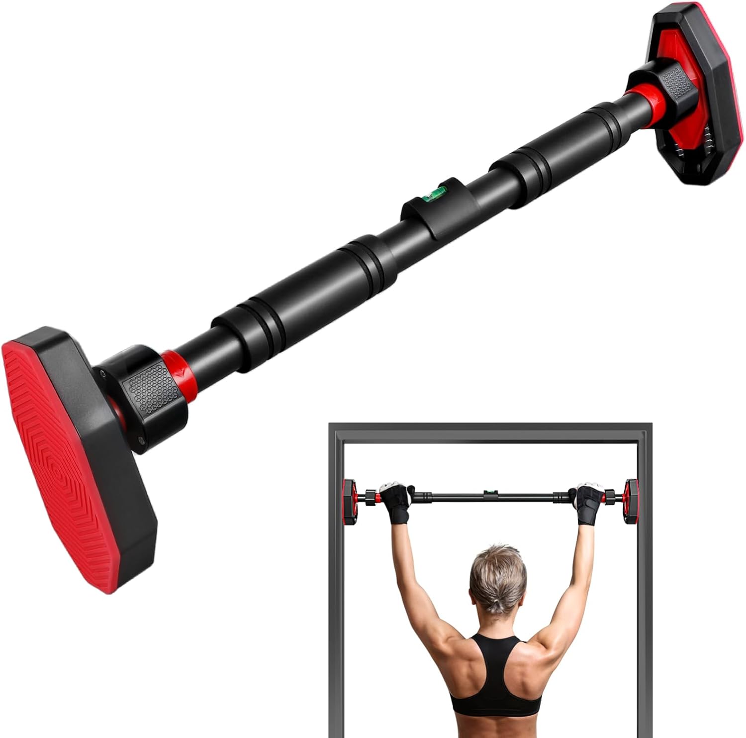 Doorway Pull Up Bar, Strength Training Chin up Bar without Screws, Adjustable 25.55-39.37in Width, Portable Gym Equipment for Doorway - Max Load 440lbs for Home Gym Upper Body Workout