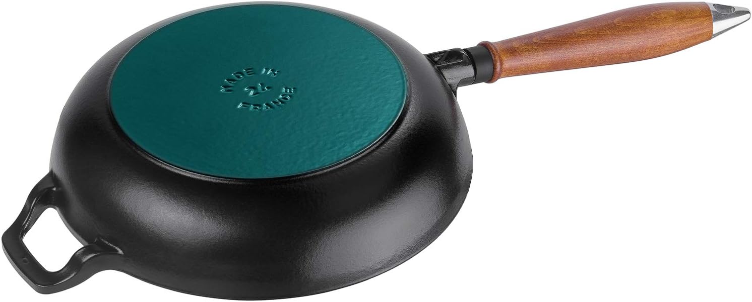 staub Vintage Frying Pan 40508-297 Vintage Frying Pan With Wooden Handle 9.4 inches (24 cm) Cast Iron Skillet Frying Pan IH Compatible