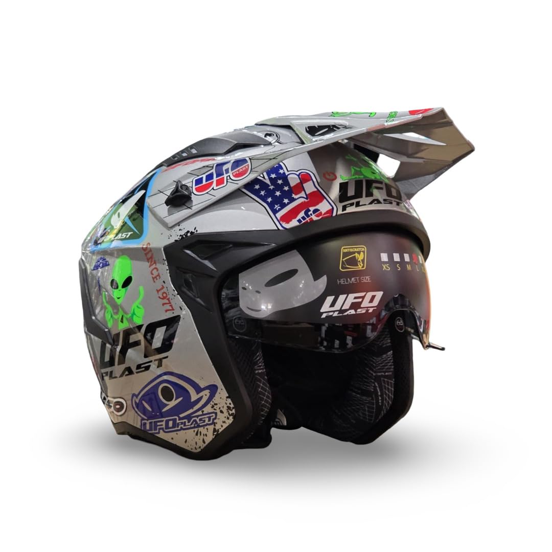 Casco Moto Trial UFO serathan Logos Gris Plata Grafic Talla L