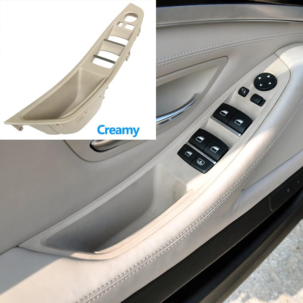 7PCS Door Handle for BMW 5 Series F10 F11 Driver Side Front Left Armrest Window Lift Switch Passenger Door Cover Inside Pull Handle Replacement for BMW 520 523 525 528 535 (Creamy)