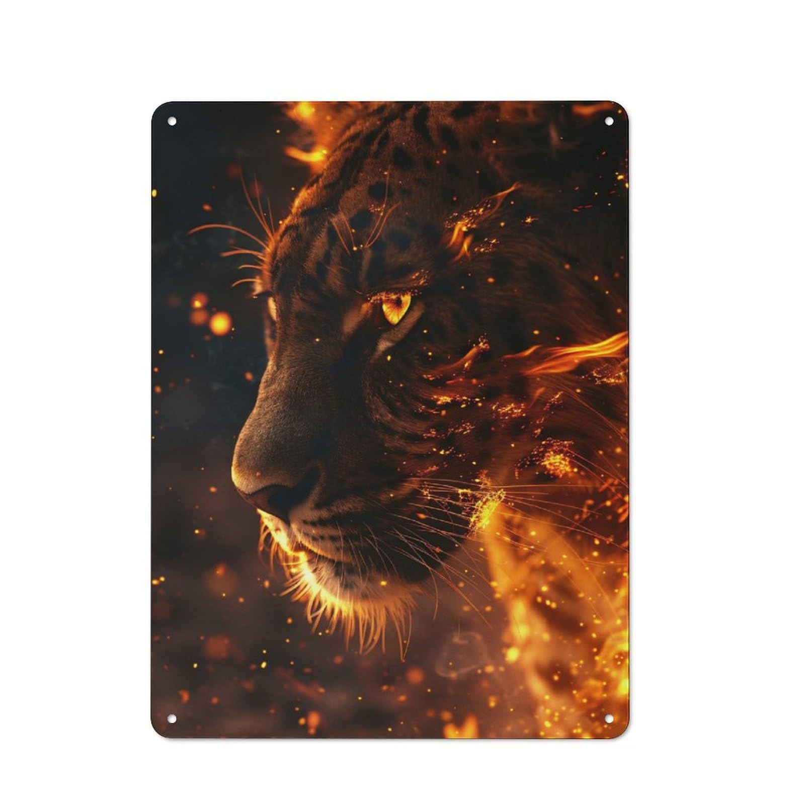 Junmoney Style-5 Retro-Style Tin Sign 40X30cm Featuring Fiery Tiger Portrait(2) For Hallway Wall, For Garage, Workshop And Man Cave Decoration