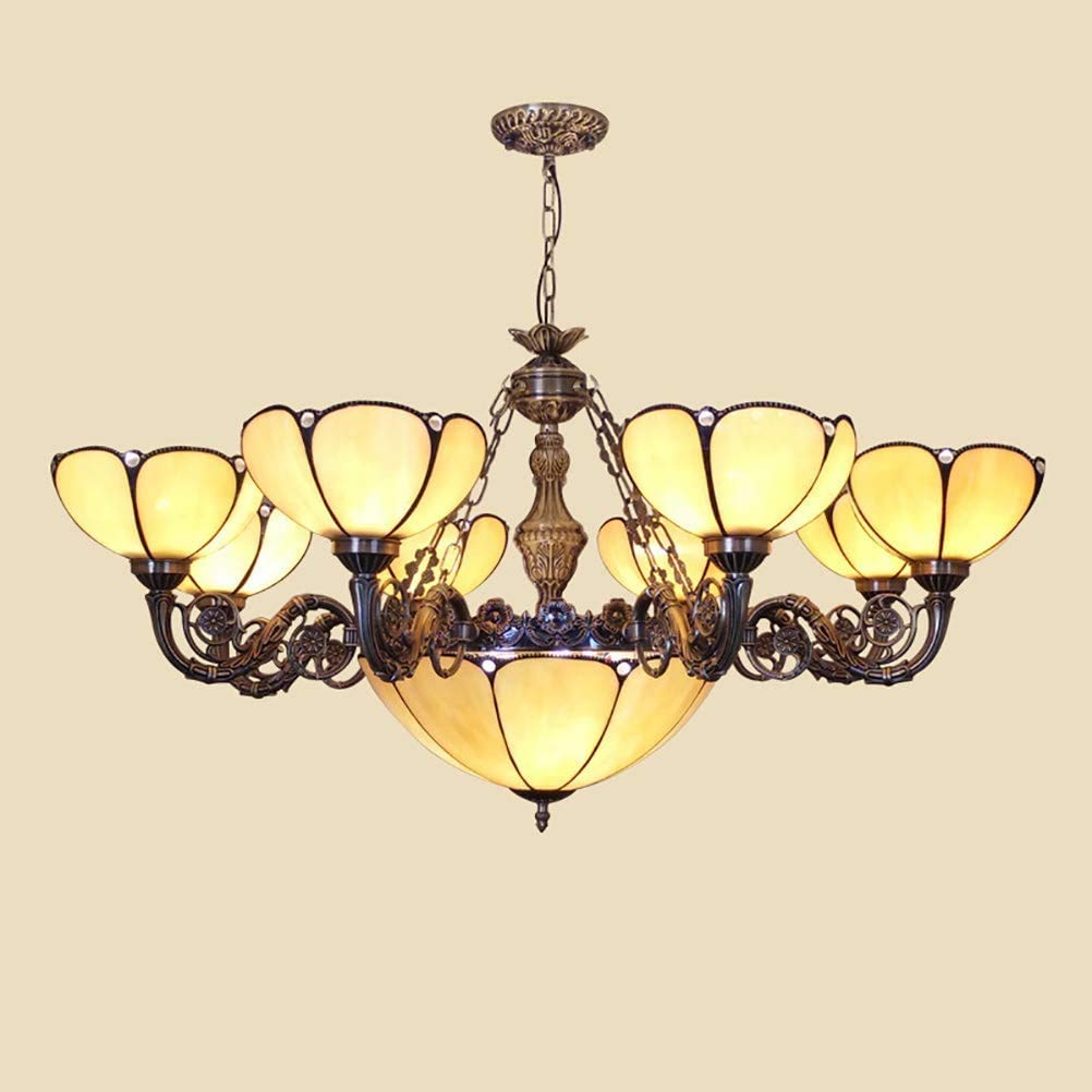 YNIYUJKL Simple Retro Style Chandelier, Tiffany-Style Stained Glass Multi-Arm Ceiling Light Fixture Pendant Light For Dining Room Villas Bedroom Livingroom,E27,8Arms