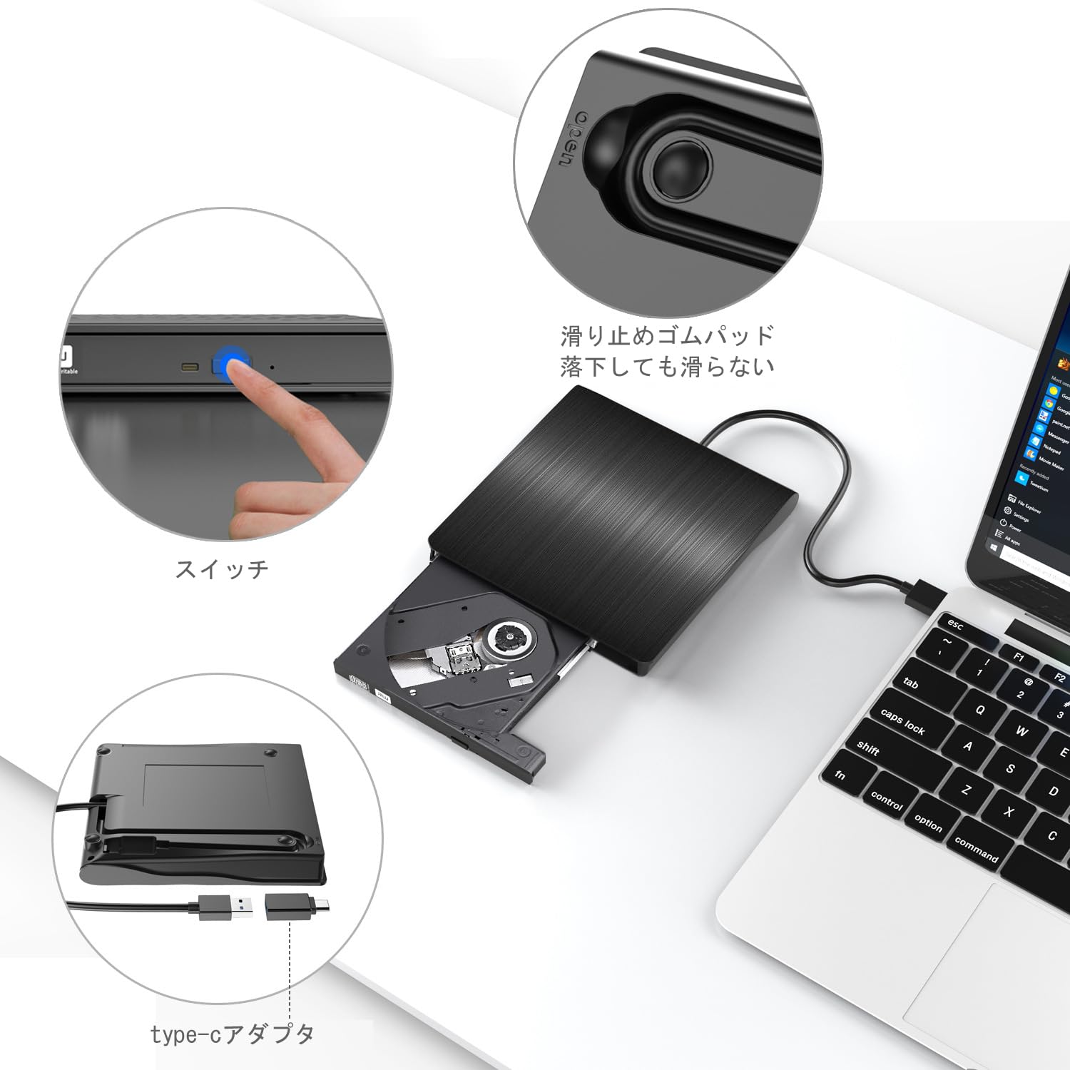 Amazon.co.jp: 外付け DVDドライブ USB 3.0 type-c 外付CD・DVD 