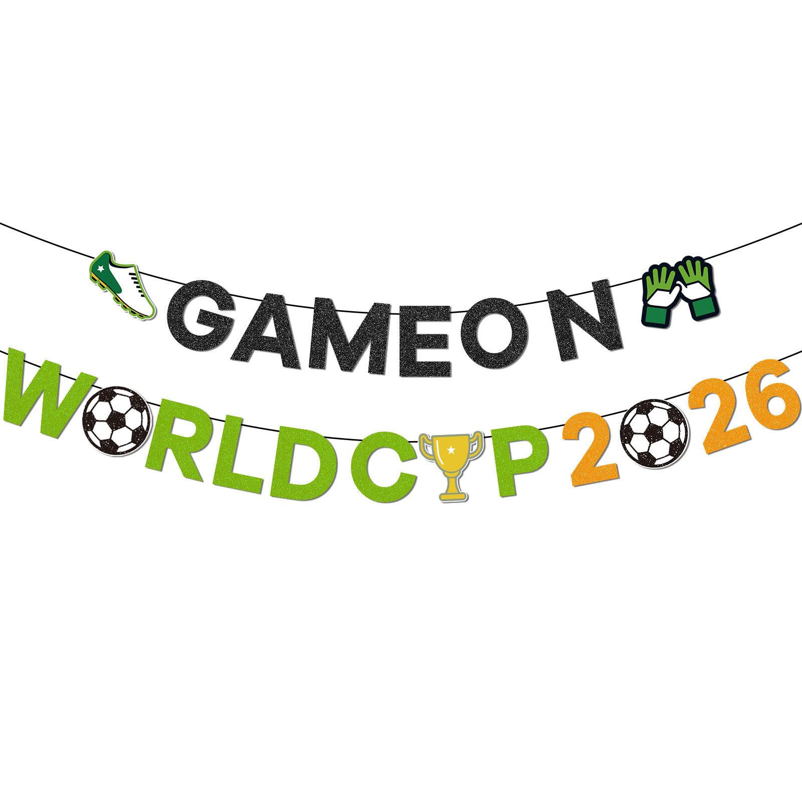 World Football Cup 2026 Banner, Game On World Football Cup 2026 Glitter Letters Bunting Banner, Soccer Party Decorations for Match Day, Pub Viewing and Sports Events Photo Backdrop