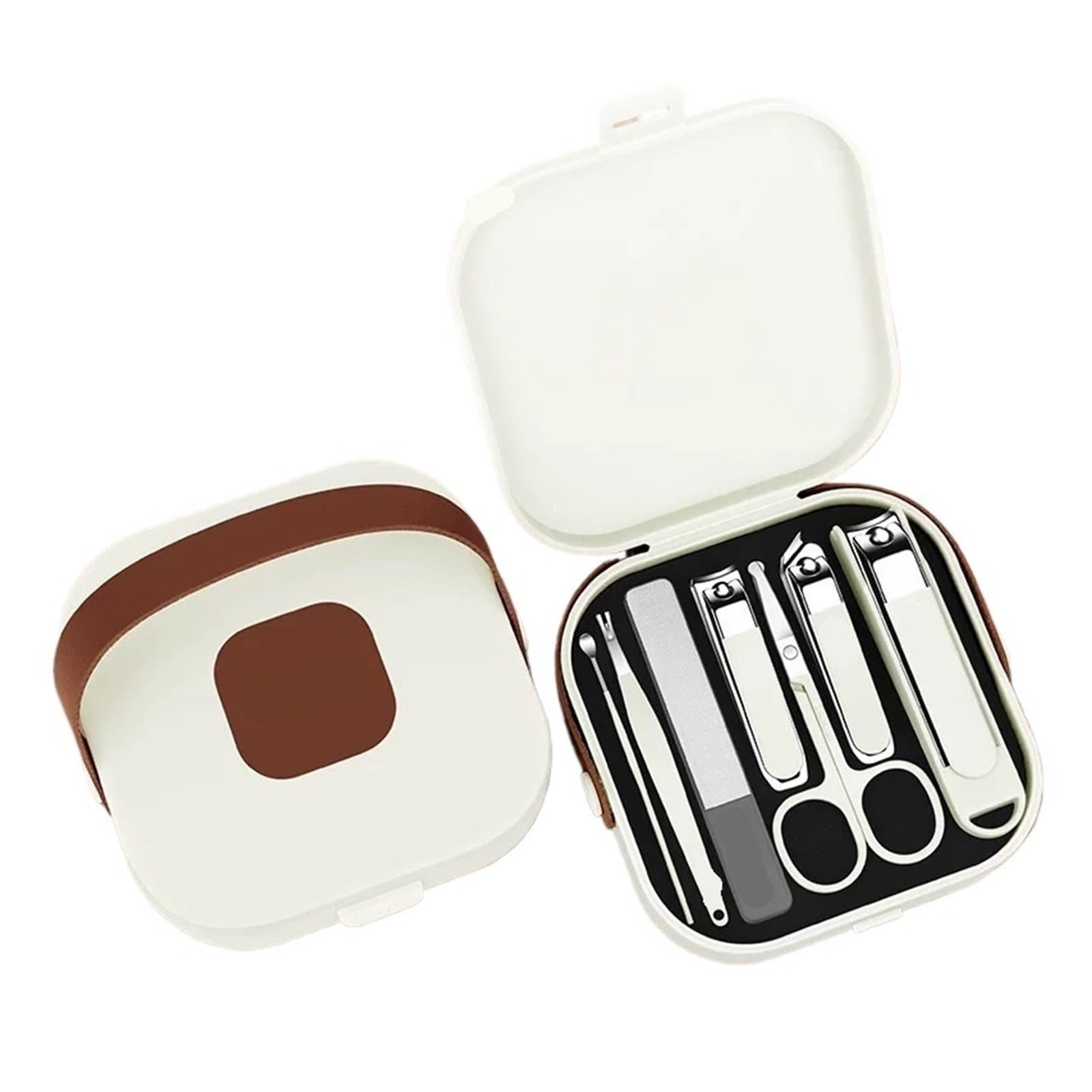 Juego de cortaúñas antisalpicaduras mano a con for manicura, cortauñas for, herramienta protección, 7 juegos(White 7 pieces)