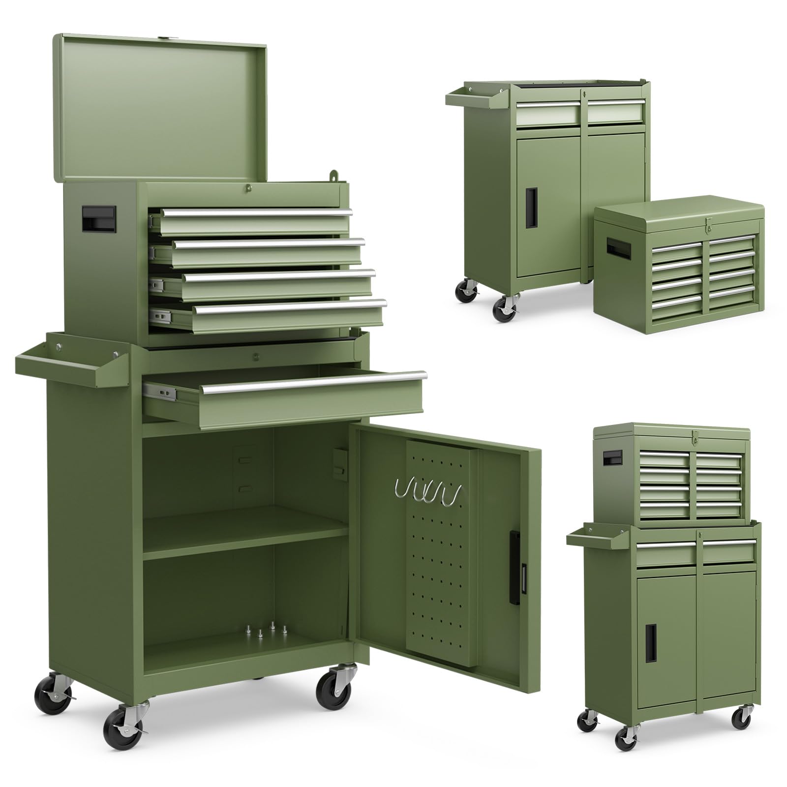 ERGOMASTER 5-Drawer Rolling Tool Cabinet Green