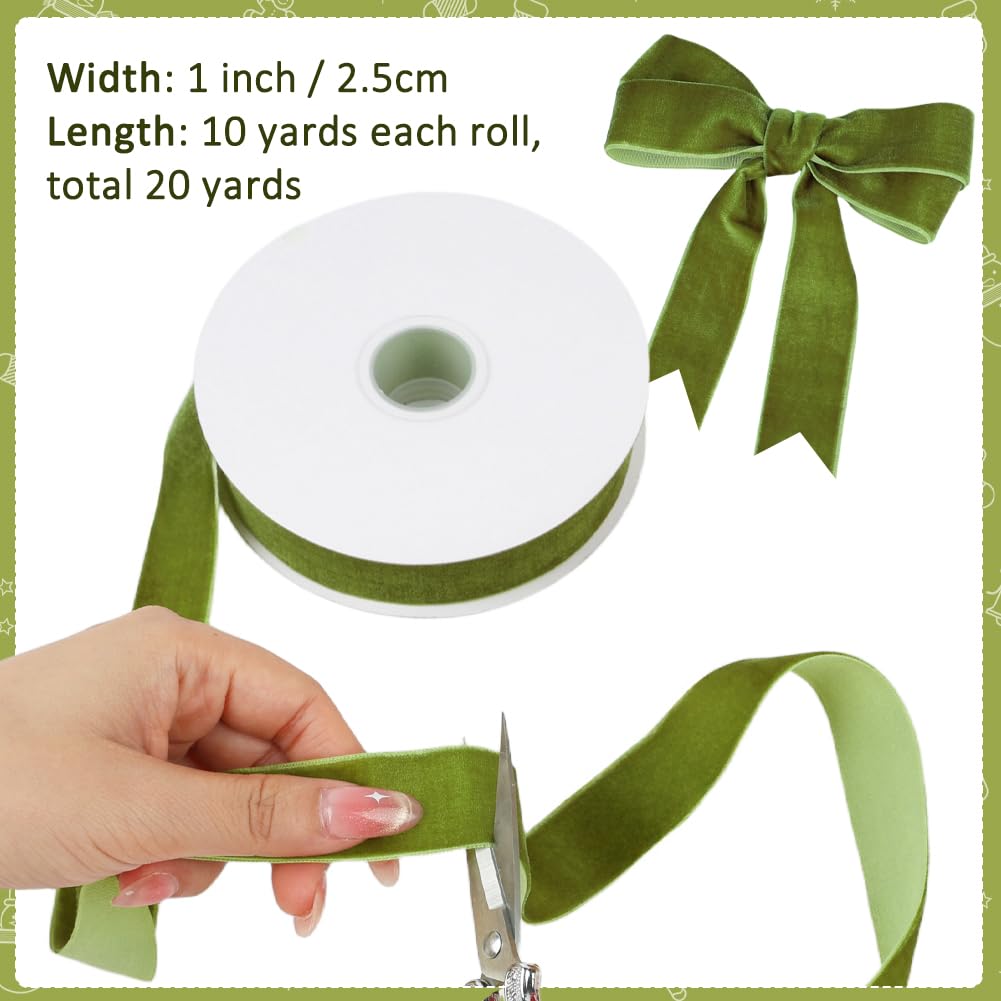 Moss Green Velvet Ribbon, 25mm x 18m Soft Luxurious Velvet Ribbon for Gift Wrapping Bouquets Bundling - Image 3