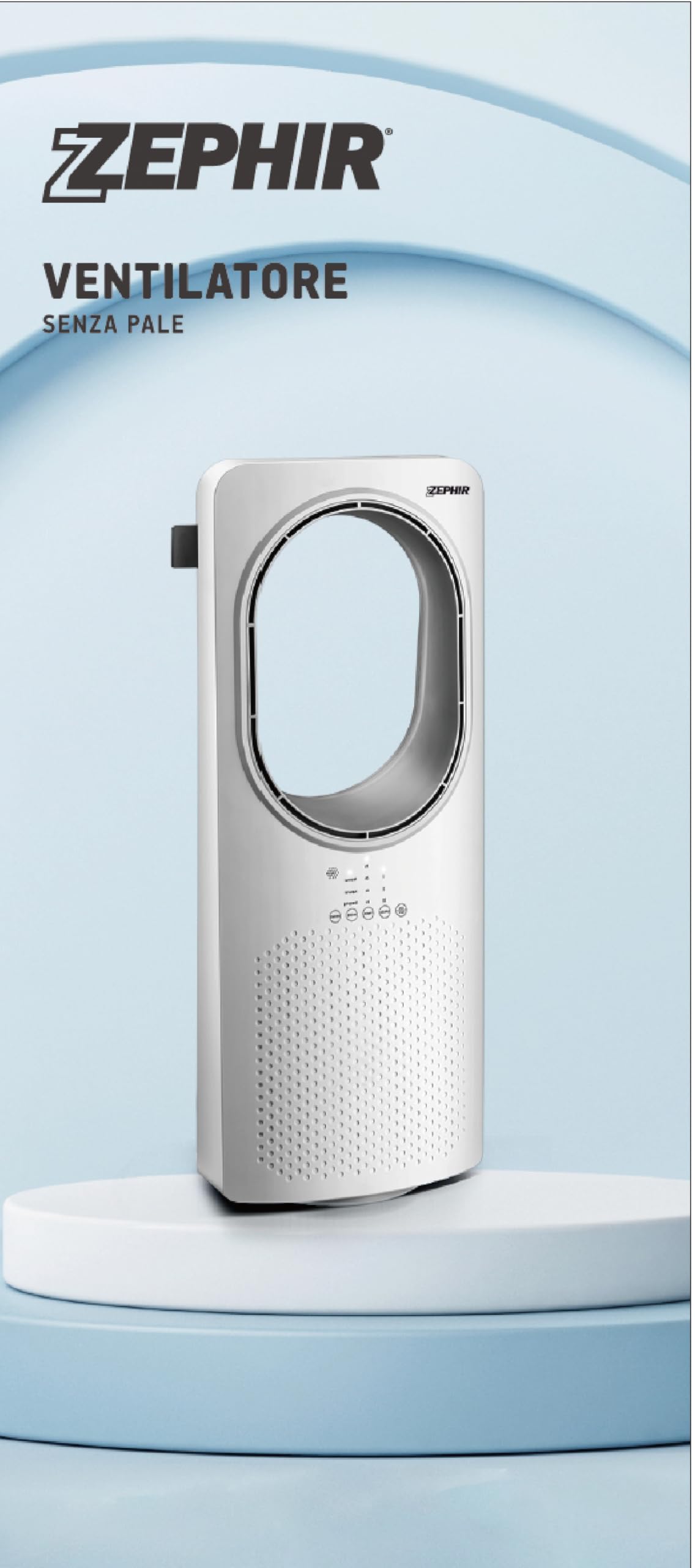Zephir, Ventilalatore a Torre Senza Pale, 3 Velocità, 3 Modalità di Fusso d'aria, Ventilatore Oscillante, Display LED, Comando Touch, Timer 15 ore, Telecomando, Potenza 50 W