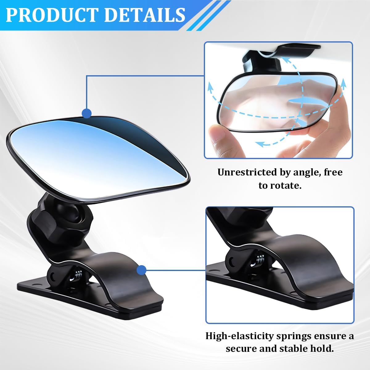 Baby Car Mirror, 360° Adjustable Clip-on Vehicle Wide Angle Convex Mirror, Automotive Interior Rearview Accessories for Viewing Rear Passengers, Universal for SUV Truck Sedan