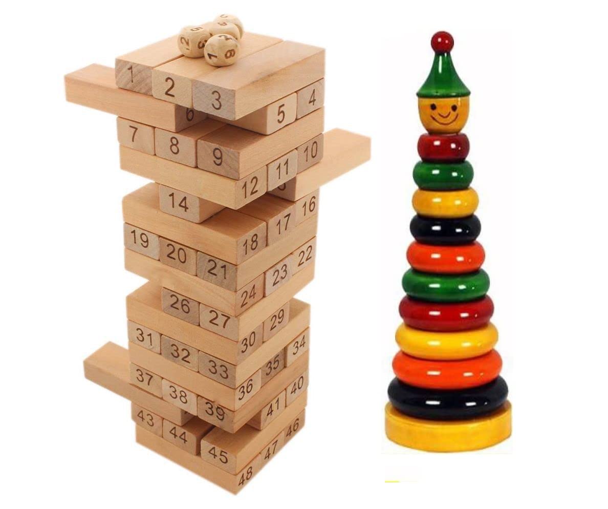 Authfort Wooden Natural Wood Color Good Building Blocks Educational Game Toy 48 Pcs & Wooden 10 Piece Toddlers Montessori Ring Set Combo 2 (Multicolor) (B09MQNG1VZ) Amazon Price History, Amazon Price Tracker