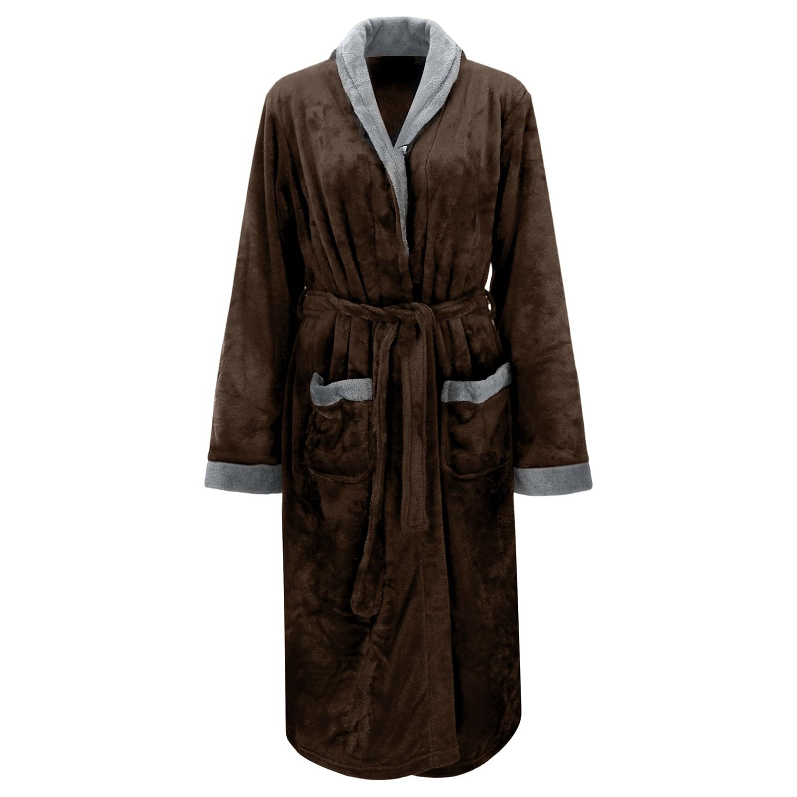 Generisch Peignoir d'été léger en coton mélangé pour femme - Kimono long en coton léger - Robe de chambre à manches longues avec ceinture à nouer et poches - Vêtement de détente