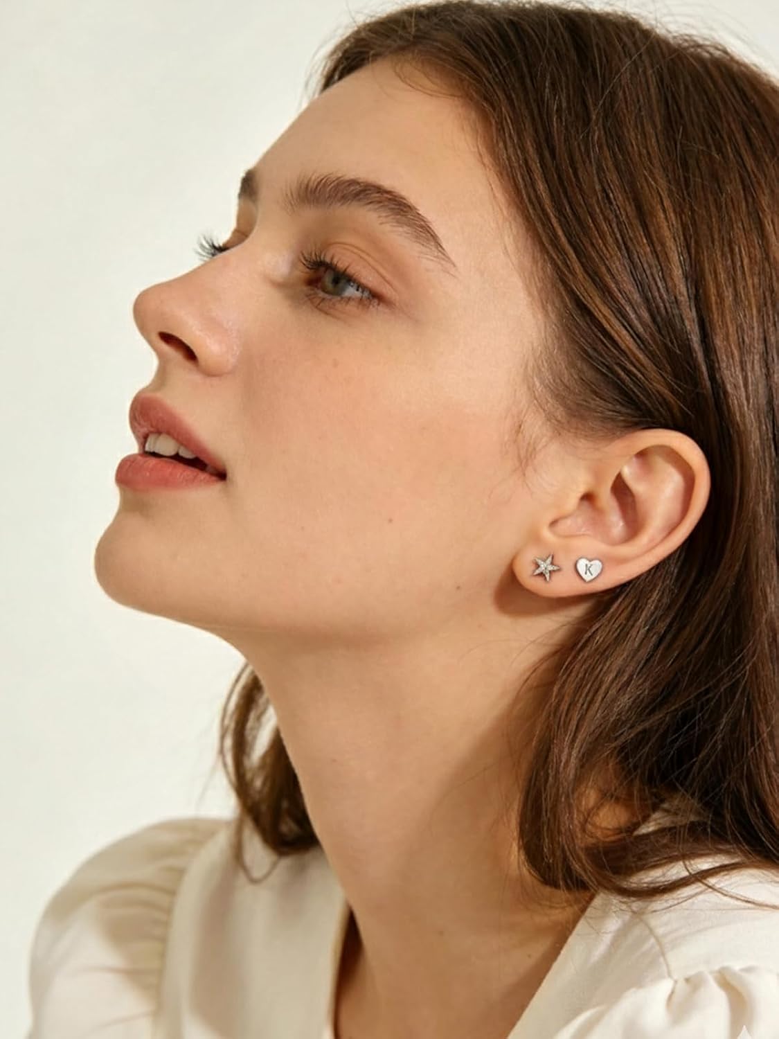 Silvora Initial Earrings for Women Heart Sterling Silver Earrings for Women Hypoallergenic Dainty Letter Stud Earring Cute Charm Name Earrings Jewelry Trendy Easter Birthday Gifts for 8-12