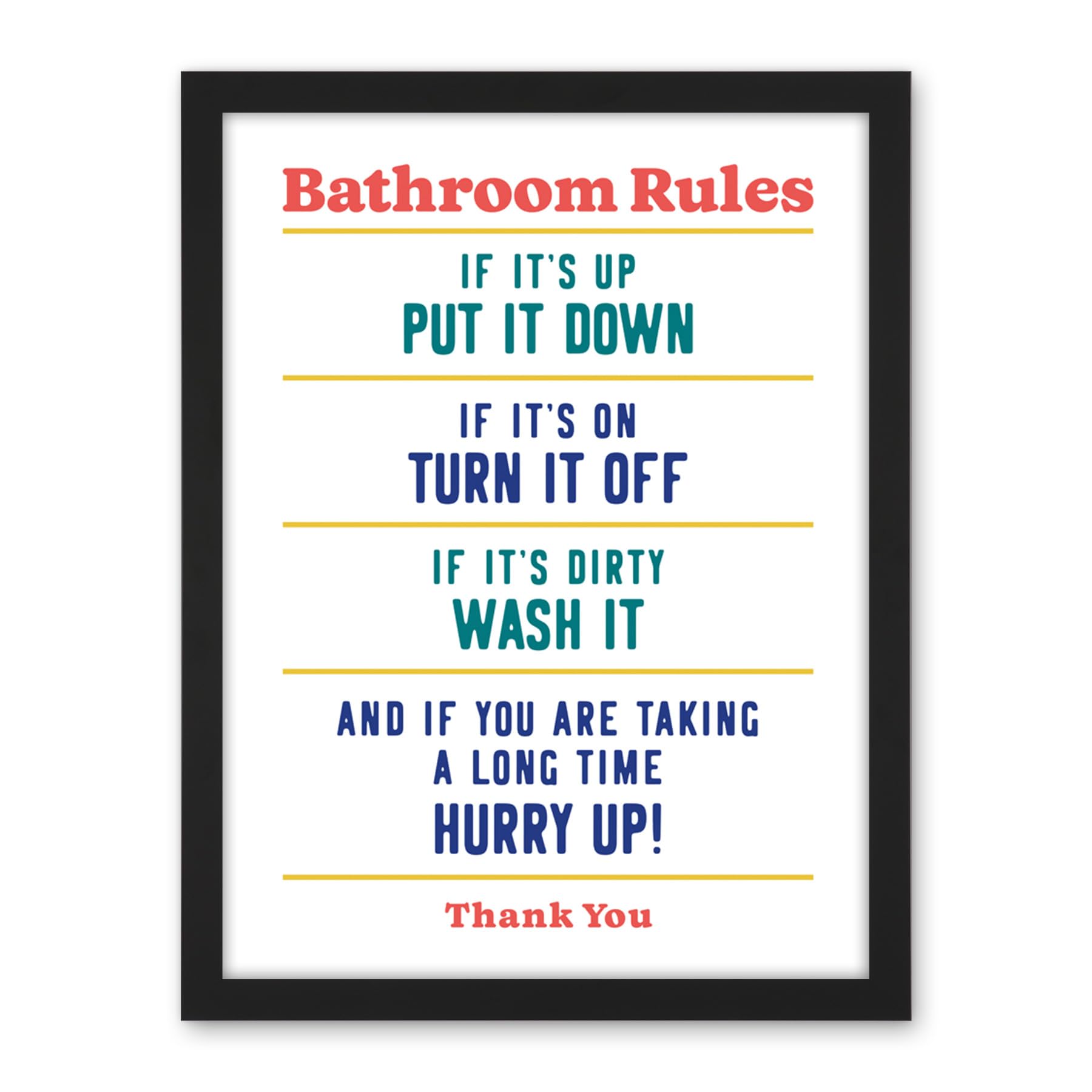 Artery8 Funny Bathroom Rules Art Toilet Rules Sign Wall Art Artwork Framed Wall Art Print 18X24 Inch