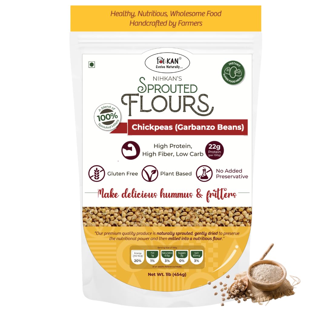 NIHKAN Sprouted Chickpea Flour (Garbanzo Beans)- 454g (1lb) - Gluten free High Protein | Alternative to wheat flour | Make Easy Hummus & Falafels | Delicious Taste & High Nutrition | Great for Baking (B09VFTHRKH) Amazon Price History, Amazon Price Tracker