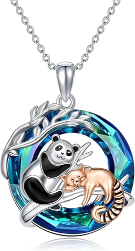 RJK Collar con colgante de animal de plata esterlina para mujer pandakoalapanda rojoperezoso regalos de joyería para amantes de los animales regalos