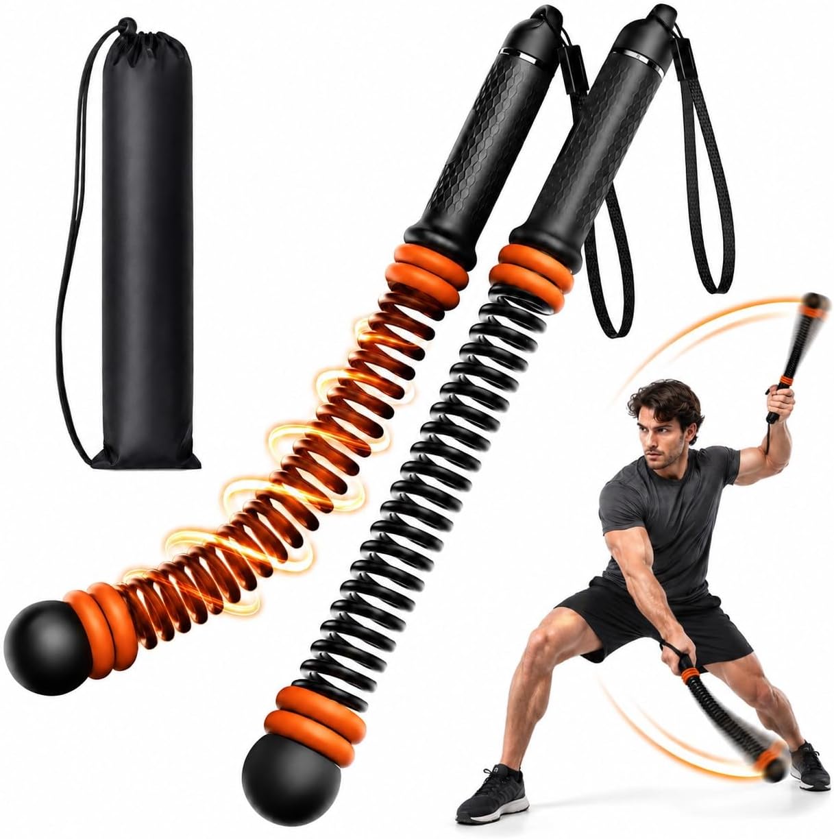 Ropeless Weighted Battle Training Ropes – Adjustable Resistance Cordless Fitness Ropes Equipped with Non-Slip Handles, Black