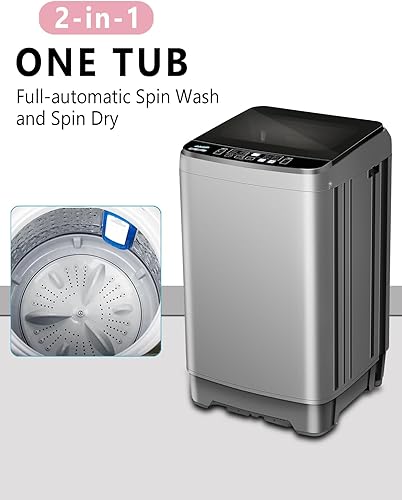 Miniatura 3 de Lavadora completamente automática con pantalla LED, lavadora portátil de 25 libras, 10 programas de lavado y bomba de drenaje de 8 niveles de agua,