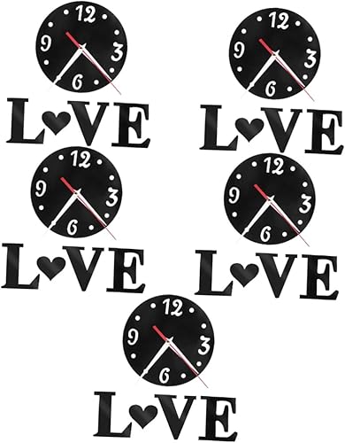 Miniatura 1 de IMIKEYA 5 Sets Love Love Wall Clock DIY Wall Clock Battery Powered Wall Clock Sticker DIY Mirror Wall Clock White Clock Love Heart Digital Wall