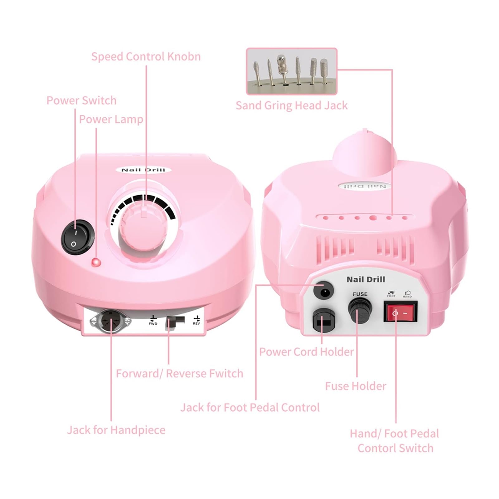 Torno para Uñas, Taladro de uñas de 30000RPM, taladro de uñas eléctrico, juegos de cortadores de fresado de manicura profesionales, lijadora quitaesmalte de Gel for lima de uñas