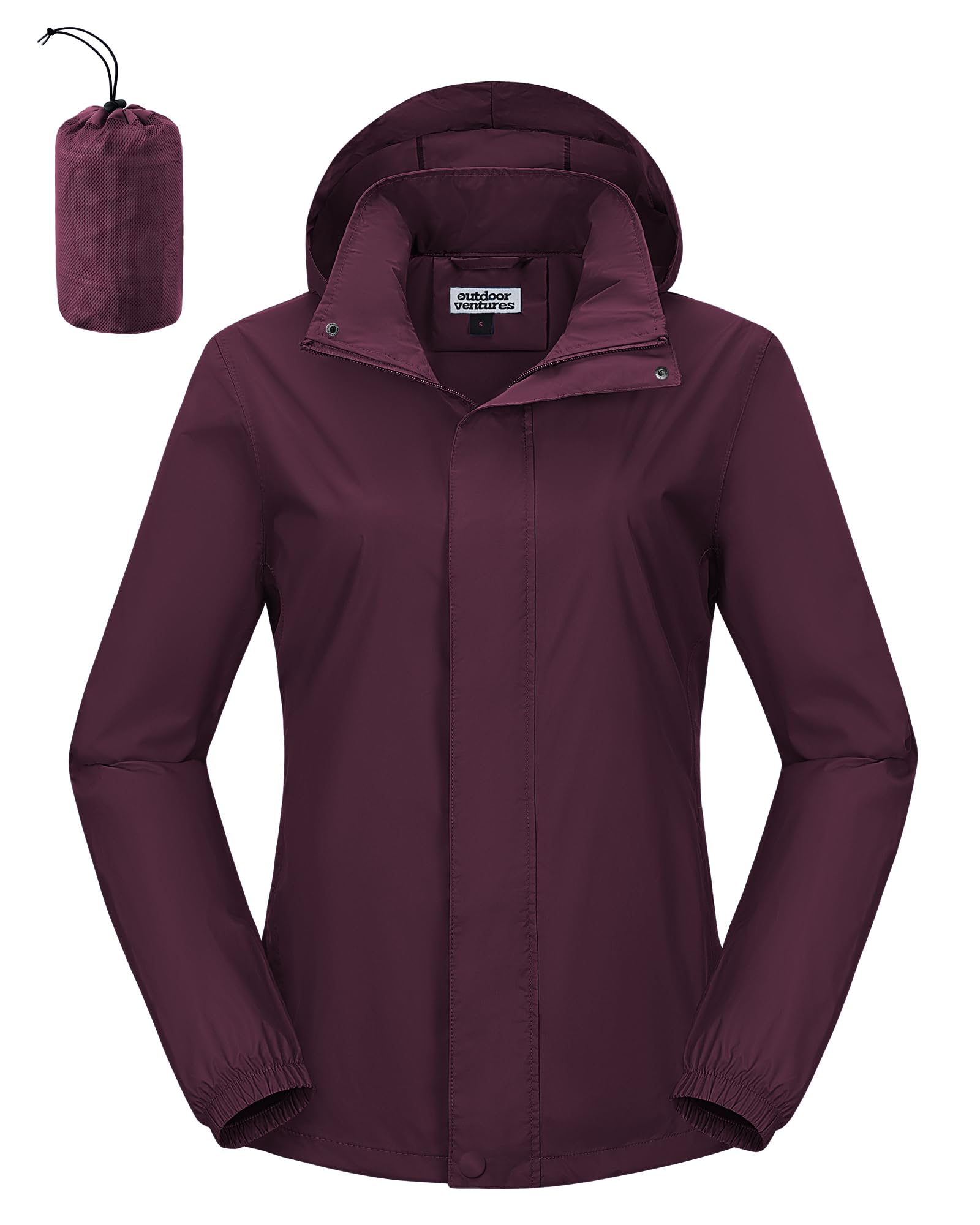 Outdoor Ventures Chubasquero para mujer, resistente al agua, cortavientos, chaqueta ligera de entretiempo con capucha, chaqueta de ciclismo y exterior