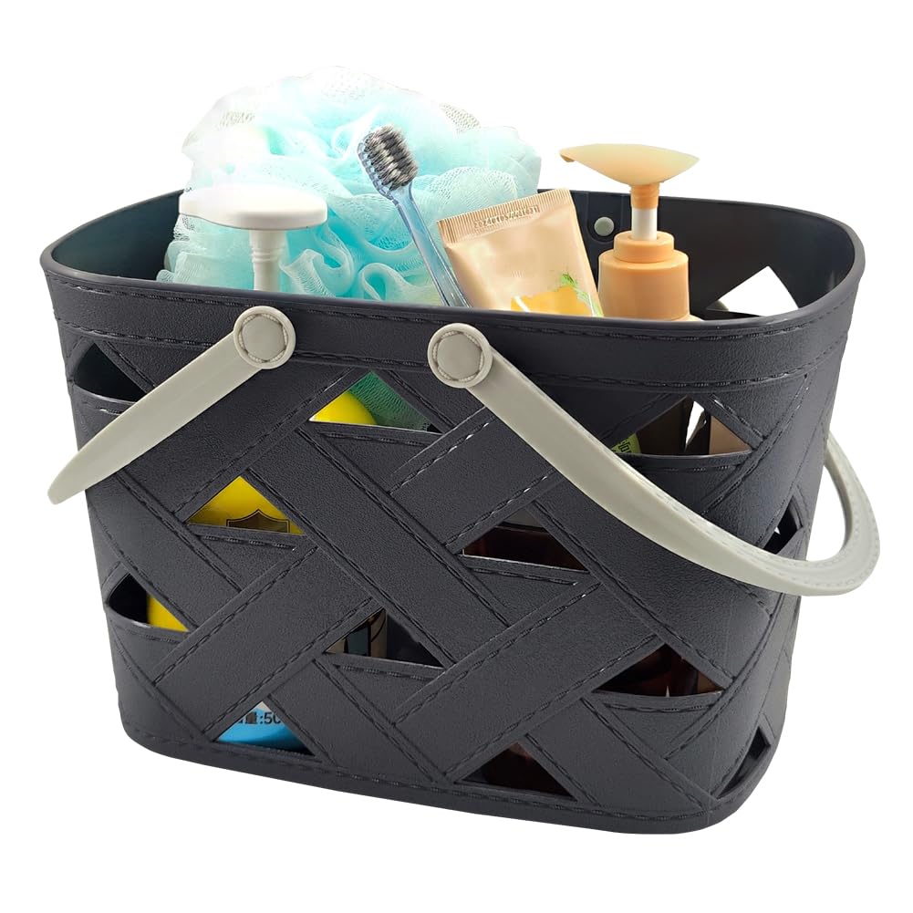 MINDFARGE Portable Shower Caddy Basket Organizer with Comfort-Textured Surface and Bottom Drainage Plastic Storage Basket Bin for Bathroom