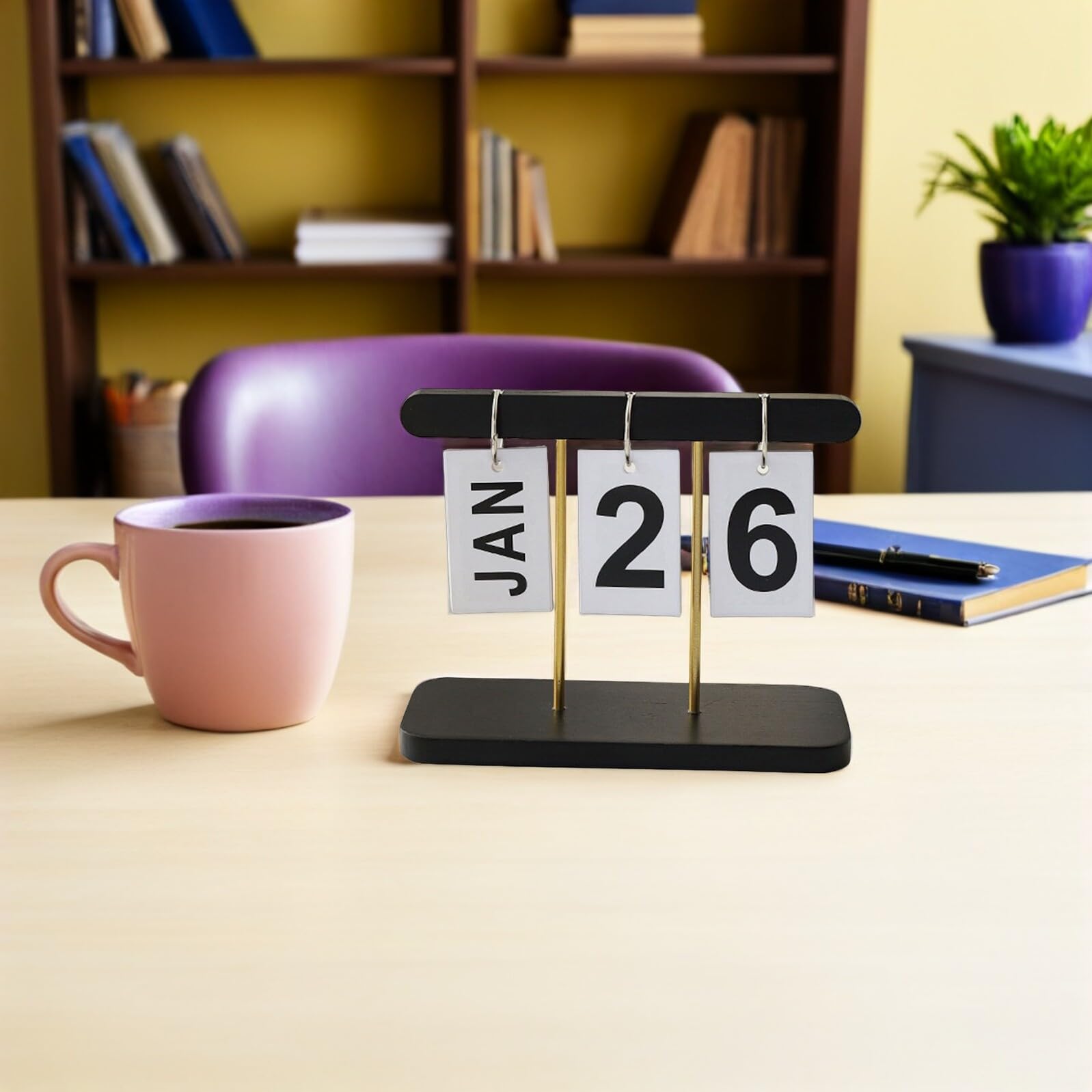 2pezzi Calendario Perpetuo in Legno da Scrivania Blocco di Legno Moderno Calendario Manuale Riutilizzabile Decorazione Ufficio in Organizzatore da Tavolo Rustico