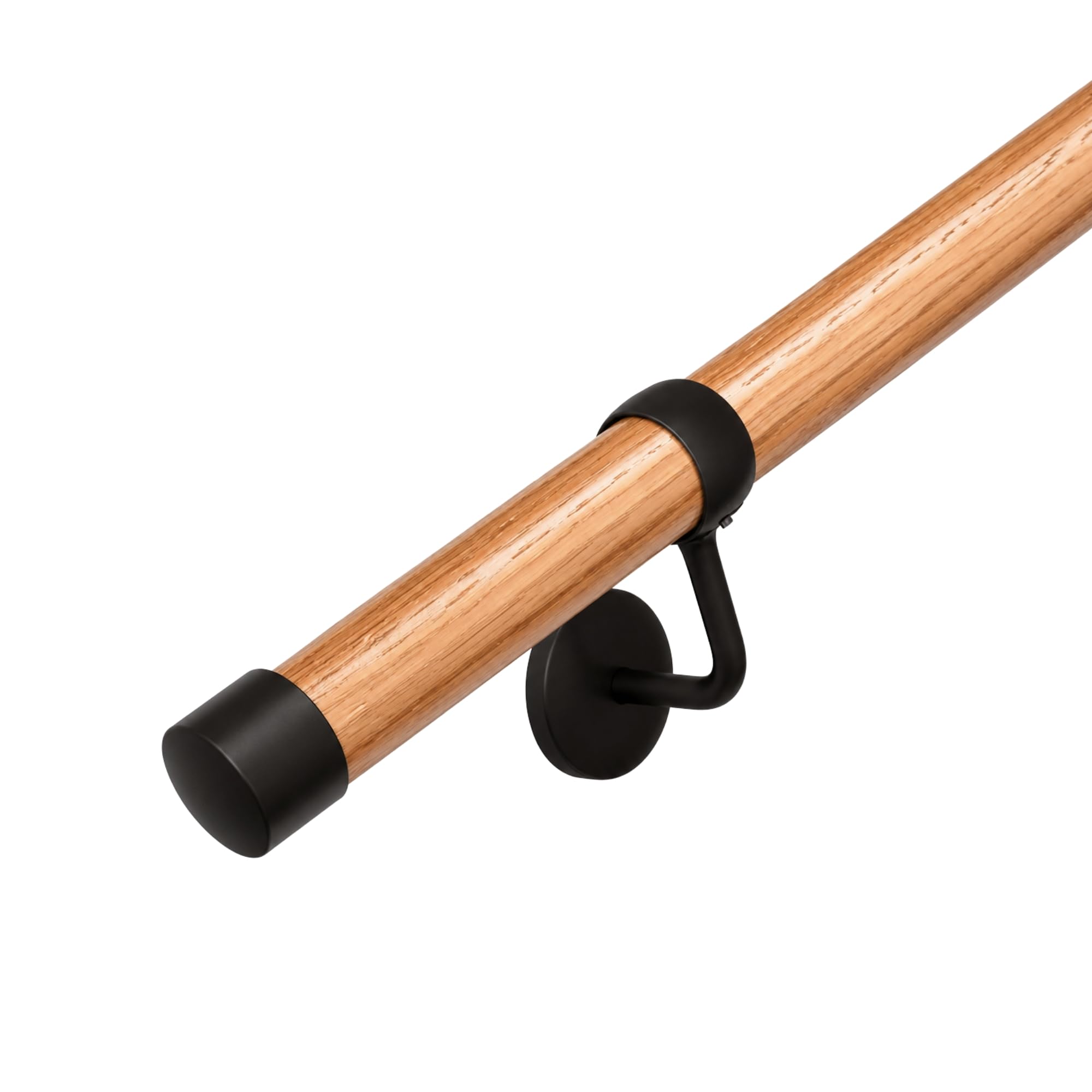 Banister Stair Handrail Kit (Red Oak Pole & Matt Black Fittings, 2.4m)