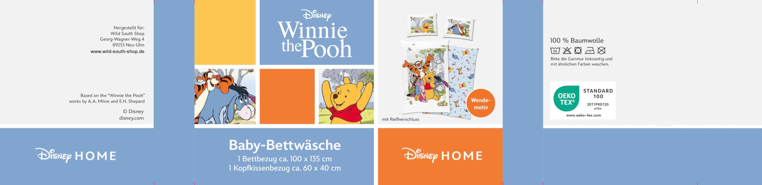 Parure de lit Disney Winnie l'ourson 40x60 + 100x135 cm 100 % coton avec fermeture Éclair