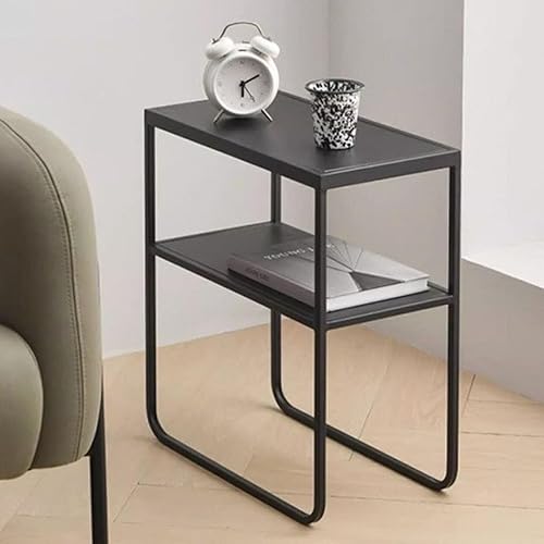 Miniatura 5 de Mesa auxiliar de metal para sofá cuadrado, estante de almacenamiento de doble capa, mesitas de noche movibles modernas, mesa auxiliar