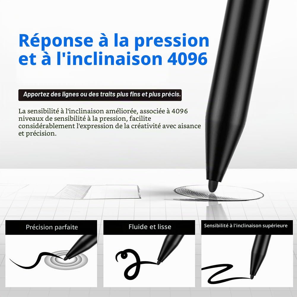 Stylet pour Remarkable 2, sensibilité à la pression 4096 avec rejet avancé de la paume et 5 pointes interchangeables pour une créativité accrue