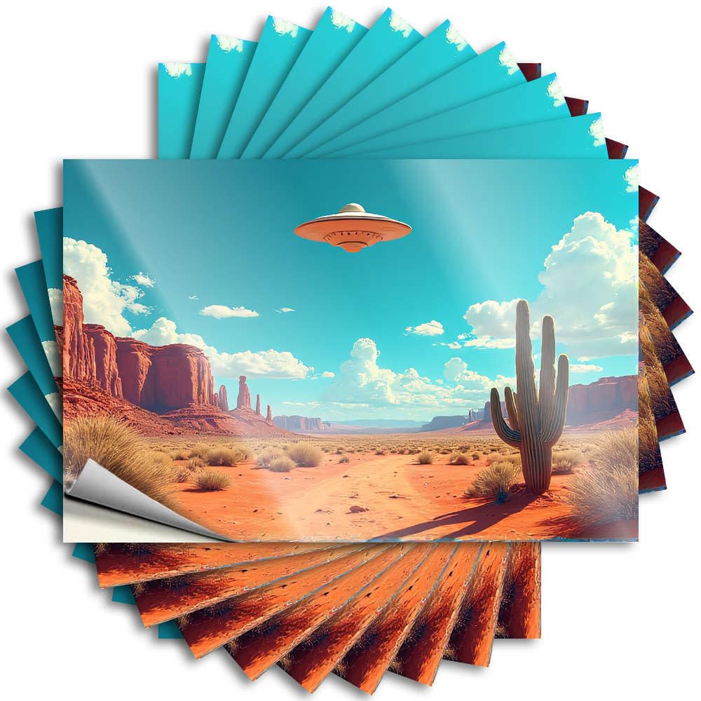A Flying Saucer Hovers Over A Desert Landscape. Saying Man Cave Decor | Coastal Door Removable Decal Pack(12X18CM)