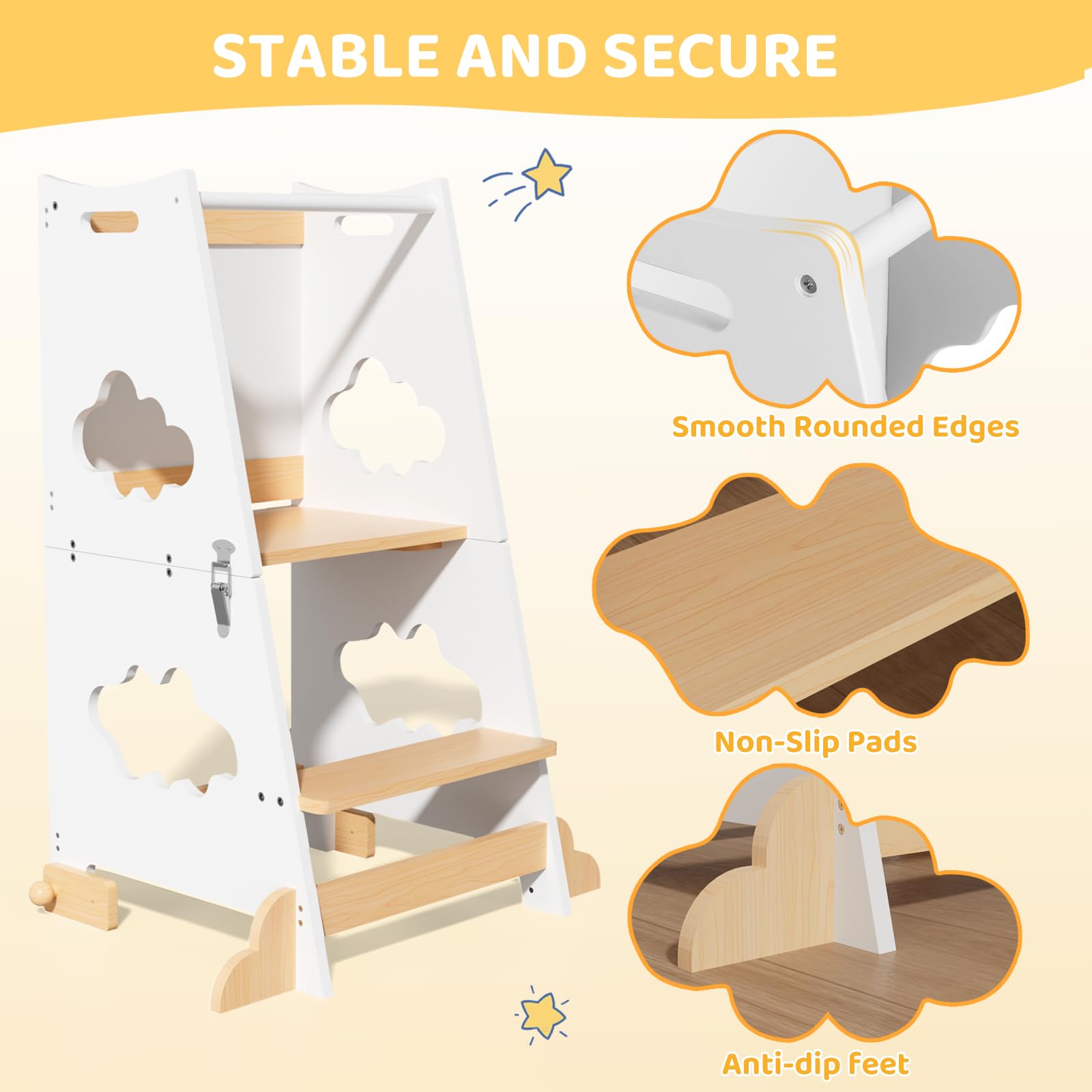 KIDINIX Learning Tower, 3 in 1, Torre di apprendimento Montessori, a partire da 1 anno, con ringhiera di sicurezza e lavagna, pieghevole, per bambini, con funzione tavolo, per cucina, bagno, natura e