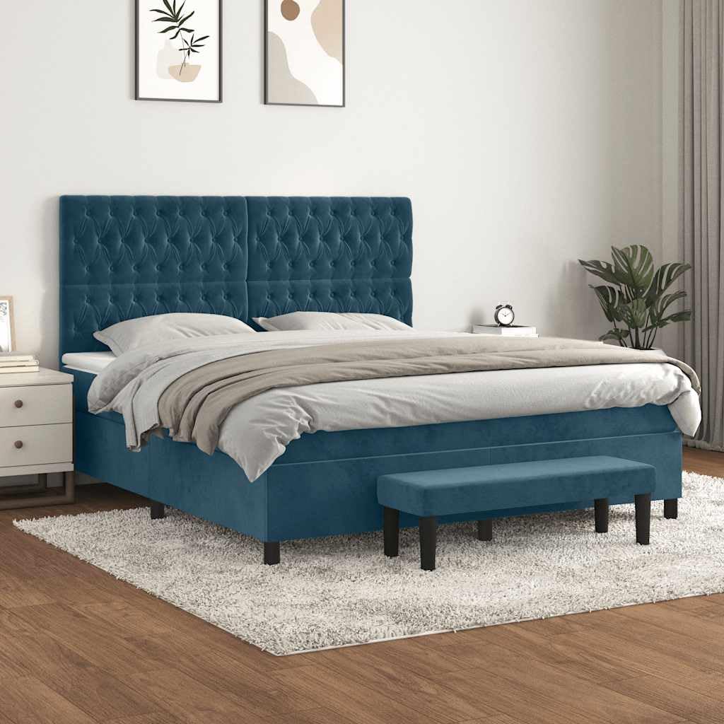 vidaXL Giroletto a Molle con Materasso Blu Scuro 180x200 cm in Velluto