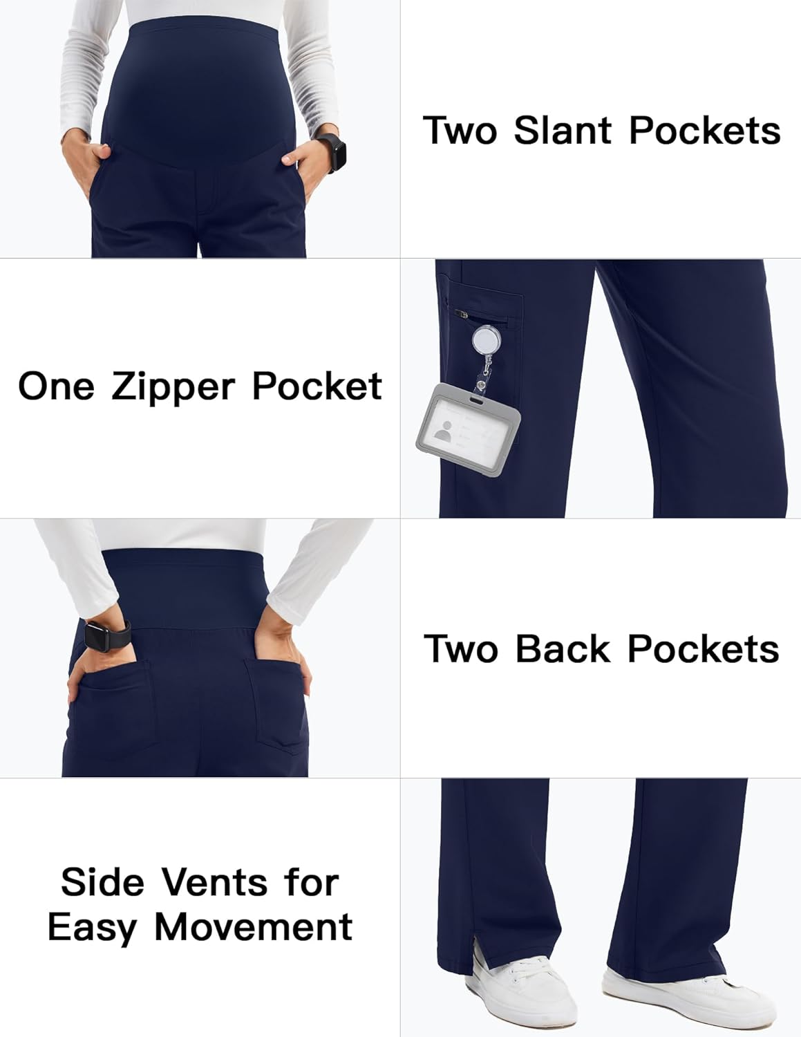 GLAMIX Women's Maternity Scrub Pants Stretchy Straight-Leg Medical Pants with 5 Pockets and Side Vents - Image 3