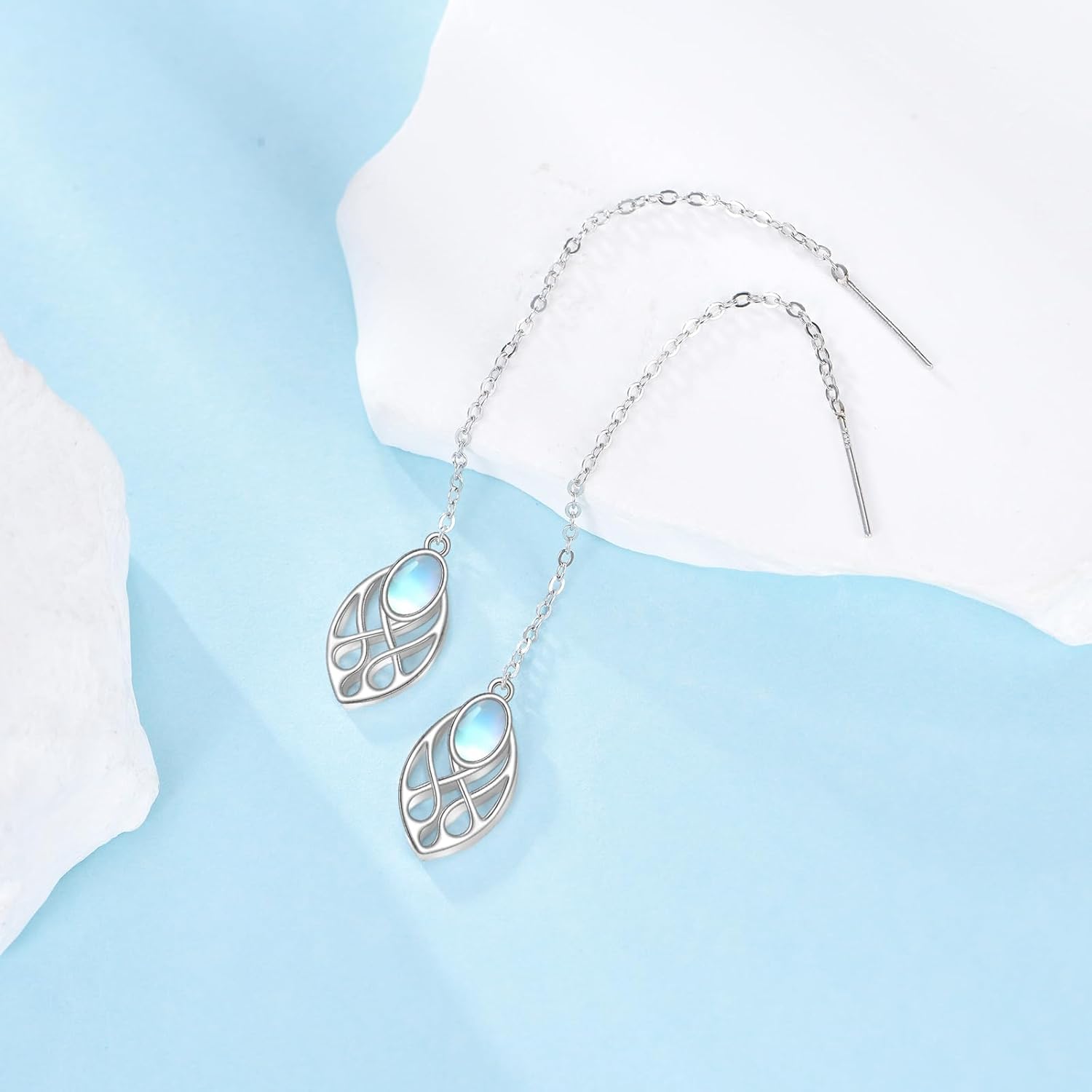 AOBOCO Celtic Threader Earrings for Women 925 Sterling Silver Long Chain Moonstone Earring Bithday Mothers Day Jewelry Gifts for Mom Wife Friends - Image 3