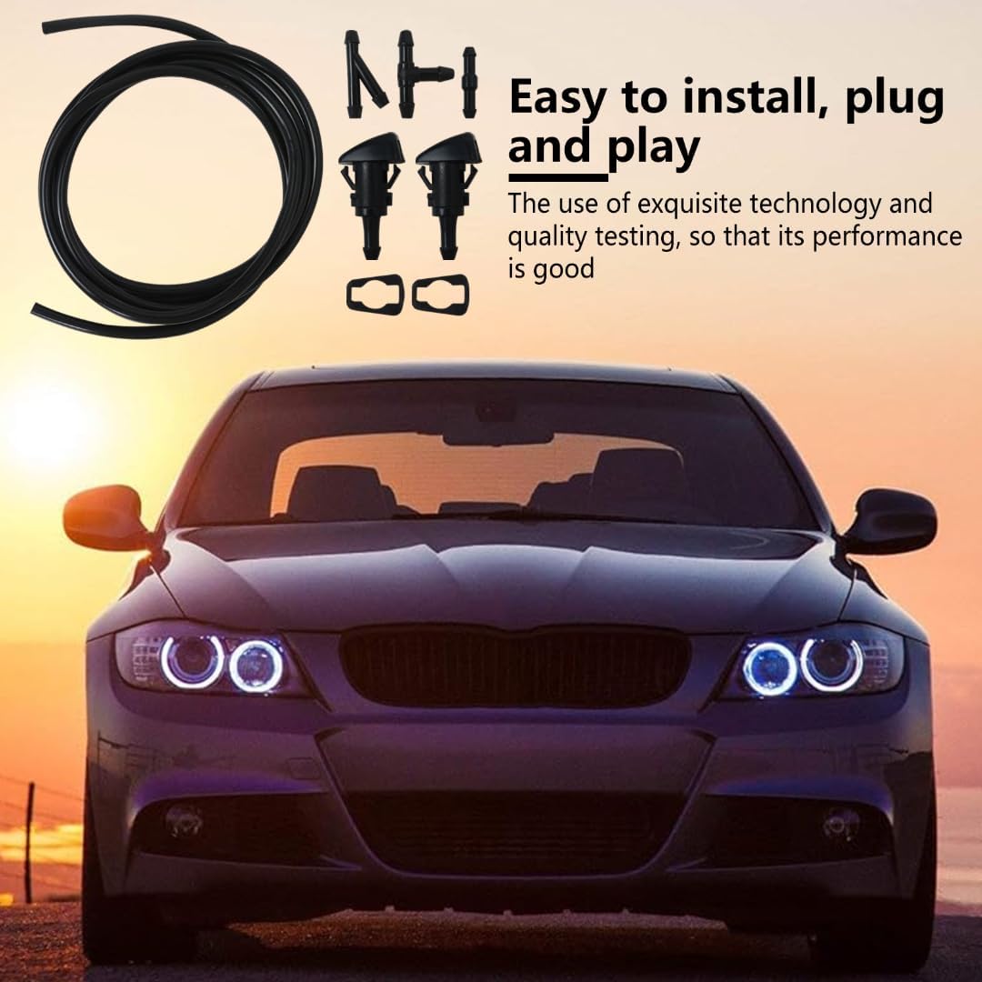 Car Windshield Washer Nozzles Kit Fluid Hose Connector Set Fit for Dodge Charger 2006-2010,Replaces 4805742AB, 5116079AA, 5113049AA, 5303833AA, 55077460AA, 5160308AA New Replacement