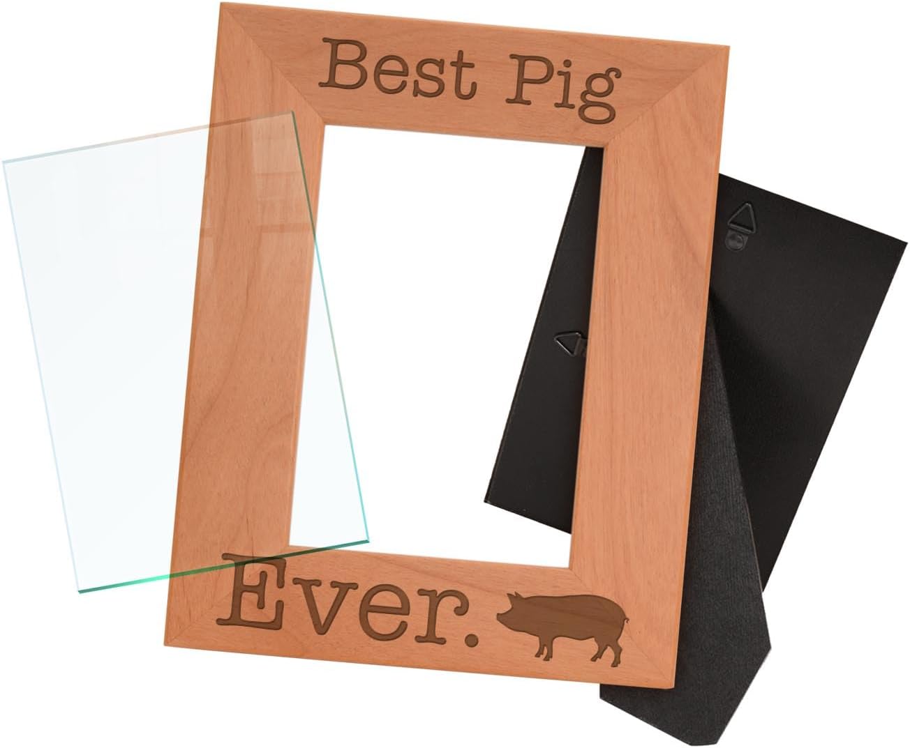 ThisWear Potbelly Pig Gift Best Pig Ever Natural Wood Engraved 4x6 Portrait Picture Frame Wood