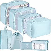 Polypropylene 9 Pcs Packing Cubes, Travel Luggage Organizer for Men and Women, Toiletry Bag, Packing Cubes for Travel Set of 9- Sky Blue