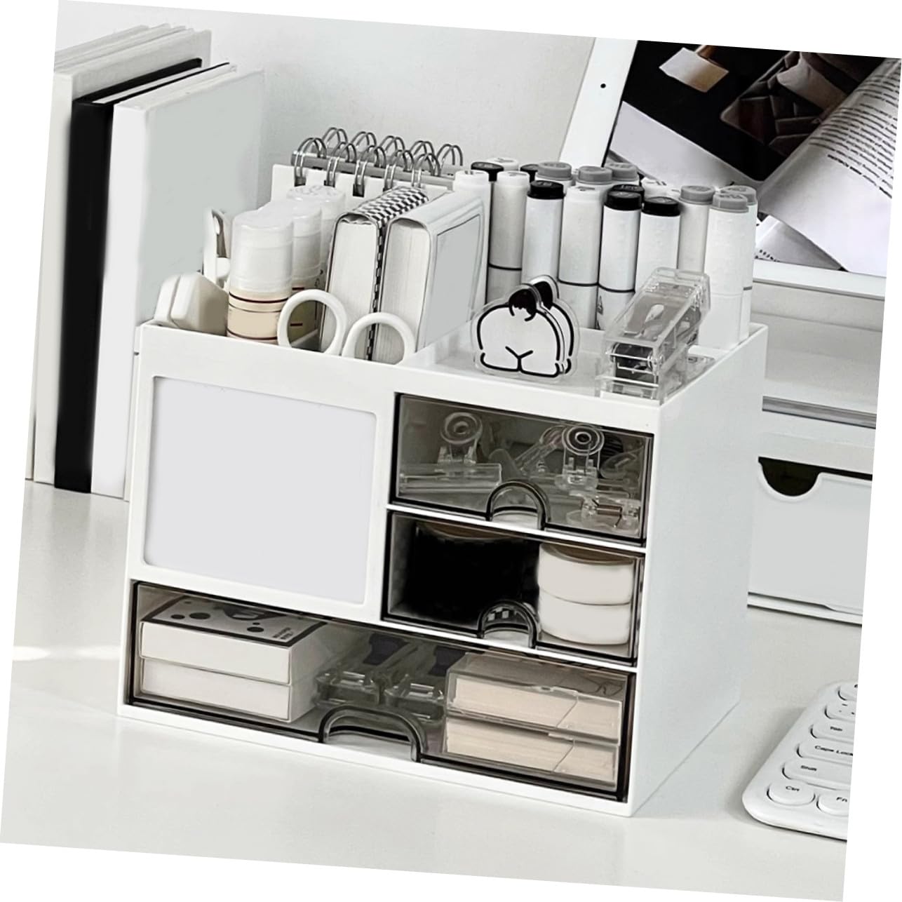 Organizador de Escritorio con Transparentes Apilables Caja de Almacenamiento Multiusos para Oficina y Maquillaje Práctico Organizador para Hogar y Estudio