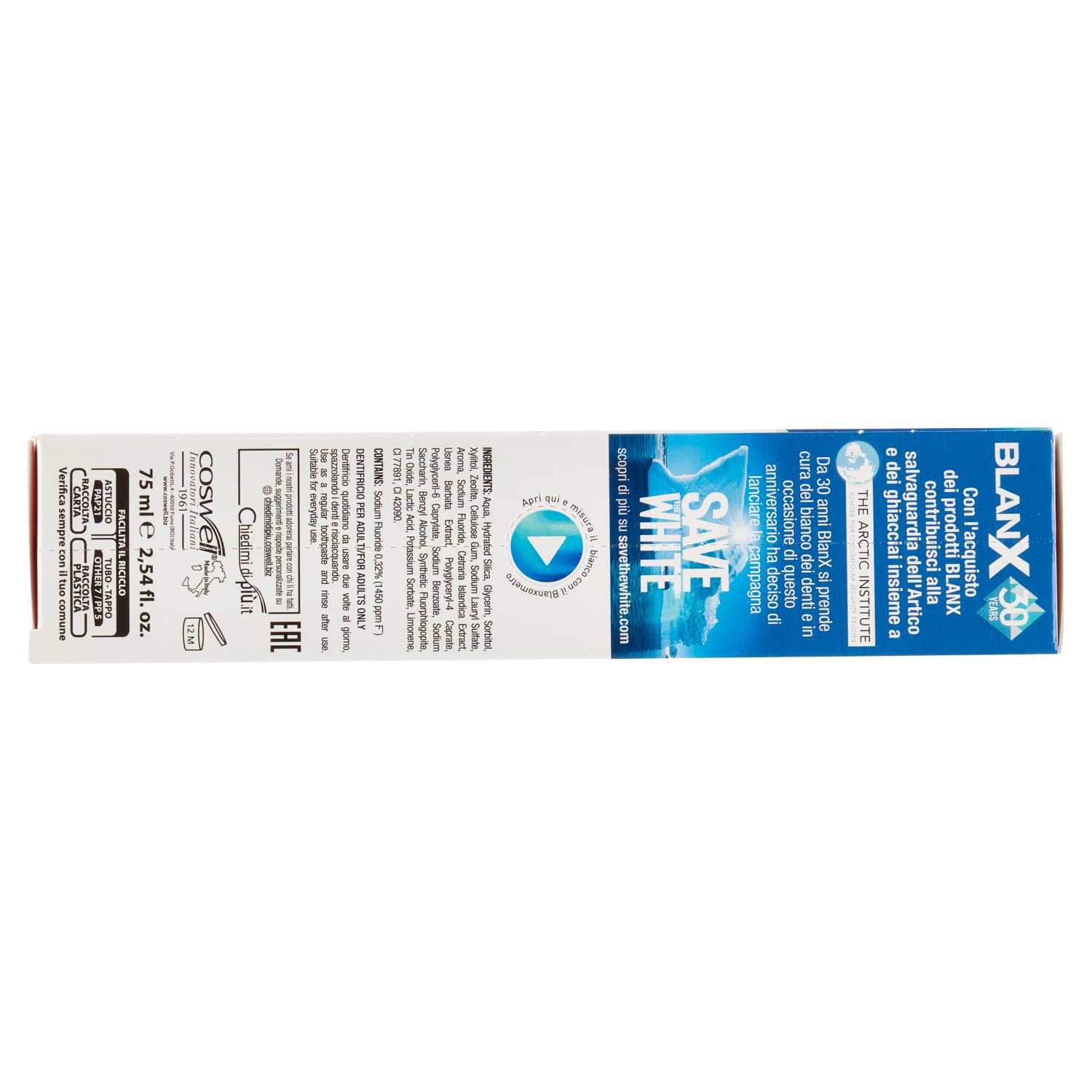 Blanx Dentifricio Sbiancante Nordic White, dentifricio sbiancante anti anti macchie, con minerali nordici naturali al 100%, freschezza istantanea da 75 ml + portachiavi Beni Culinari