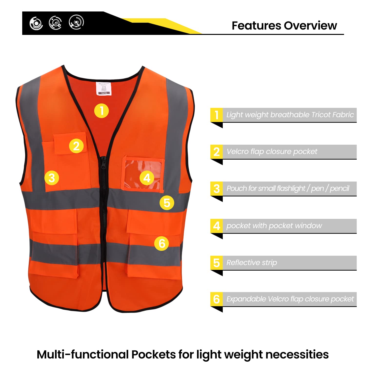 Gilet Riflettente Per Bici E Moto - Alta Visibilità 360° Con Strisce Riflettenti, Giallo Fluorescente, Regolabile Con Tasca Porta Cellulare - Traspirante Per Adulti E Bambini - 6