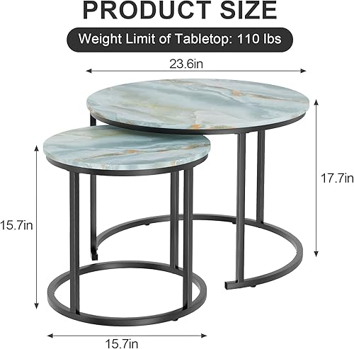 Miniatura 2 de Garden 4 you Mesa auxiliar anidable, mesa auxiliar redonda de 23.6 pulgadas, juego de 2, mesa anidable de madera con marco de metal, mesas