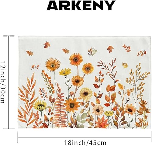 Miniatura 7 de ARKENY Fall Thanksgiving Sunflower Leaves Placemats 12x18 Inches Set of 4,Seasonal Burlap Farmhouse Indoor Kitchen Dining Table Autumn Decorations